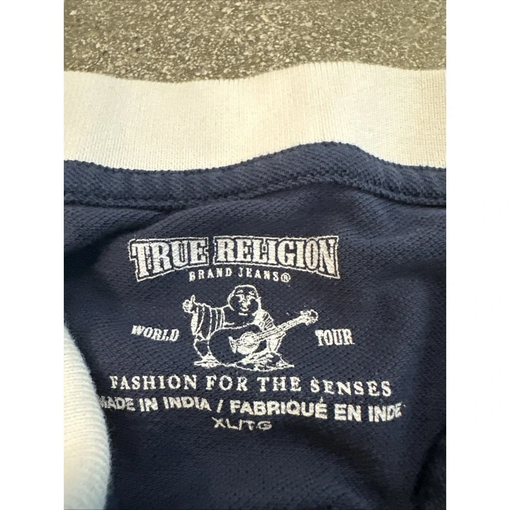 True Religion Polo Shirt Men Tru Navy/White Size XL Rugby Cotton Long Sleeve NWT